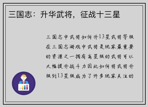 三国志：升华武将，征战十三星